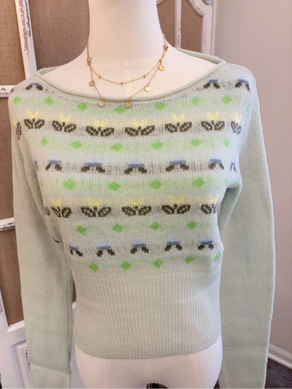 Free People NWT Mint Fair Isle Inspired Knit Sweater Medium